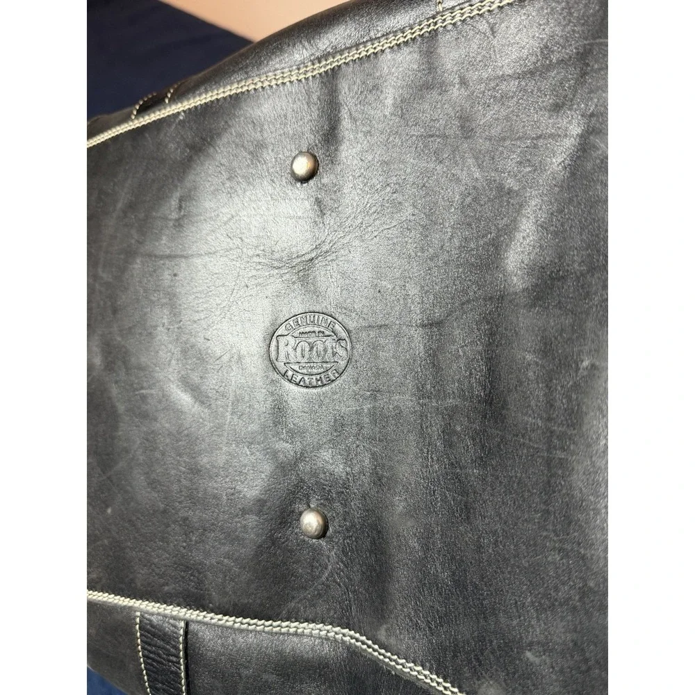 Vtg Roots Canada XL Black Leather Duffel Bag Made in Canada